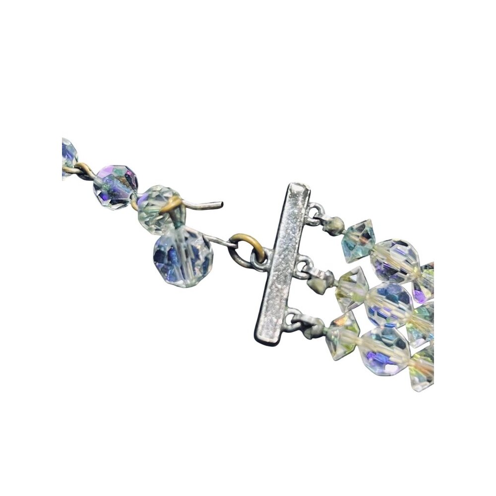 Vintage Triple Strand Aurora Borealis Rhinestone Beaded Necklace (6187) - Picture 6 of 8